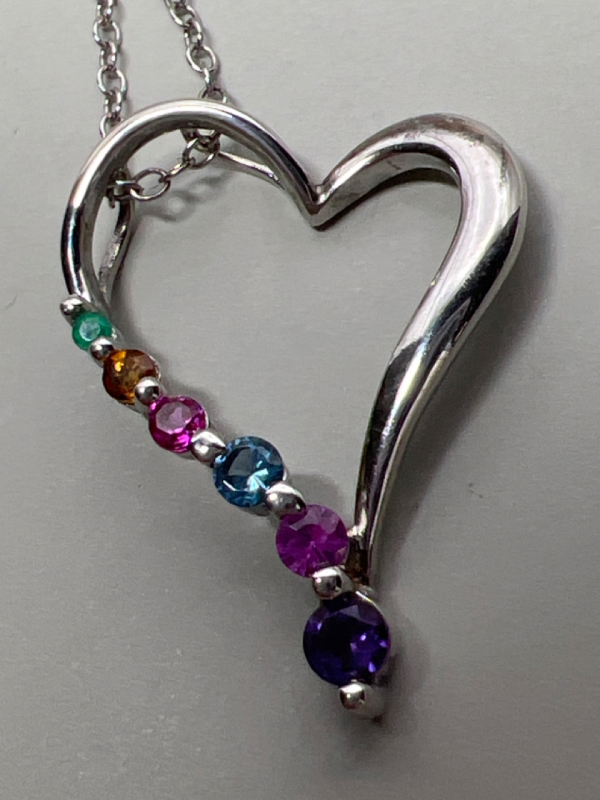 10K with 14K White Gold Floating Heart Pendant with Stones