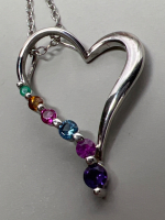 10K with 14K White Gold Floating Heart Pendant with Stones