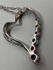 10K with 14K White Gold Floating Heart Pendant with Stones - 2