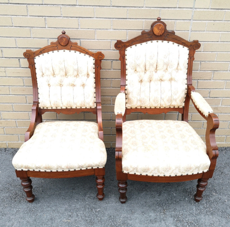 Vintage His & Her Wooden Chairs