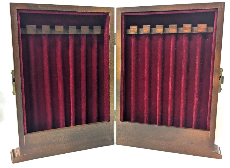 Neat Vintage Jasco Wooden 12-Hopk Necklace Jewelry Box Mahogany w Velvet Interior | 7 25" x 3.4" x 10" Tall