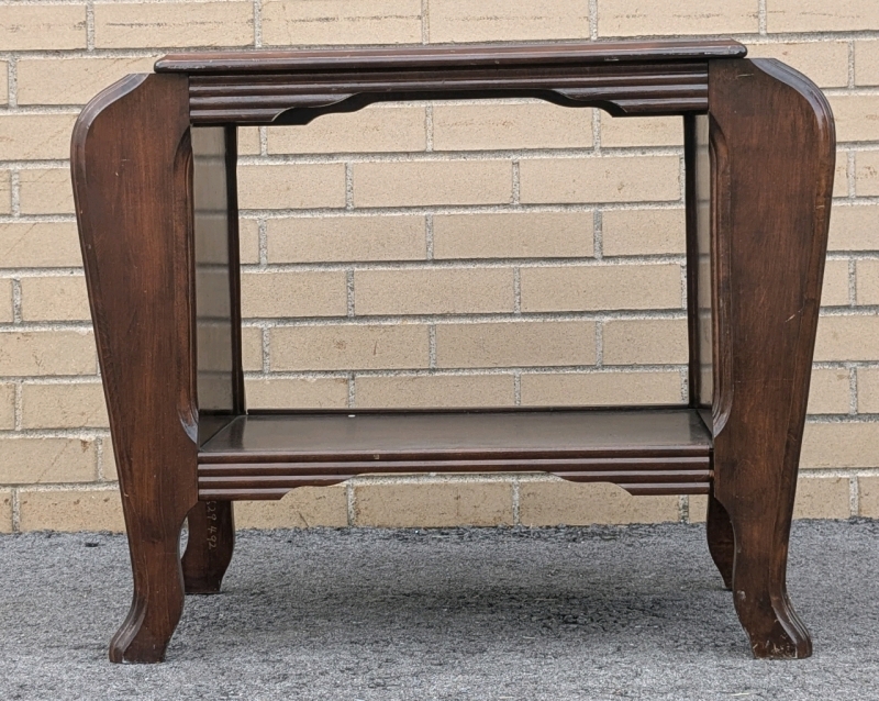 Vintage Art Deco Wooden End Table with Magazine/ Newspaper Holders on Both Ends | 27" x 13" x 22" Tall