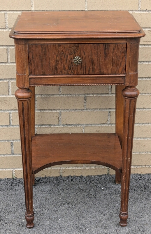 Vintage French Louis XVI Style Wooden Bedside Table Made in Ontario | 17" x 14" x 29.25" Tall