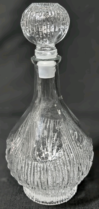 Vintage Unsigned Oberglas Nordic Bark Austria Clear Glass Decanter with Stopper | 11" Tall