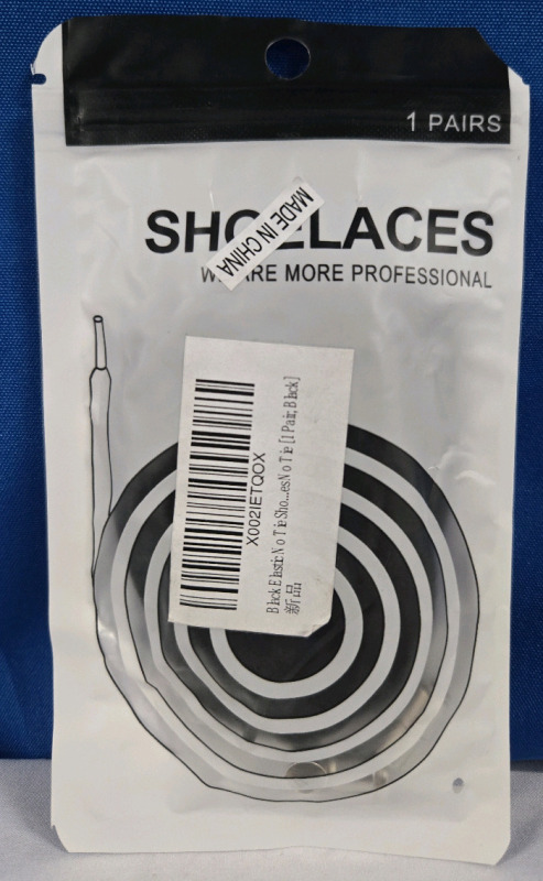 1 Pair, New Sealed | Black Elastic No Tie Shoe Laces