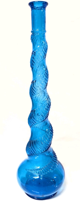 Vintage MCM Unsigned Italian Depose Blue Genie Bottle Decanter with Spiral Snake Design | 17" Tall (Sans Stopper)