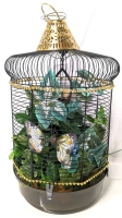 Vintage Bird Cage Bedecked in Beads and Stuffed with Artificial Flowers & Vines | 22" Tall