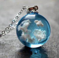 Luminous Blue Sky And White Clouds Transparent Round Pendant Necklace