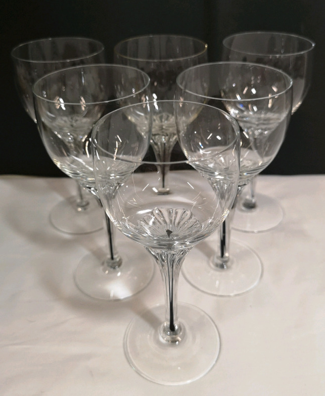 6 Vintage Belfor Exquisite Wine Glasses 6" Tall Black Core Crystal Stemware