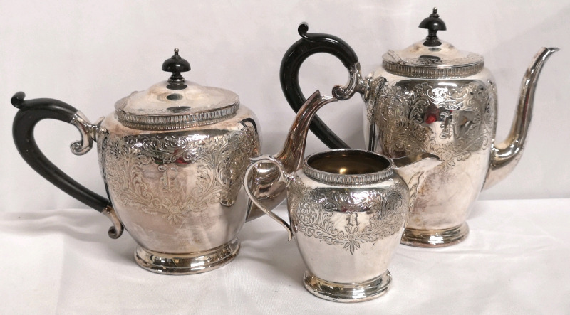 Vintage Silver Plate Coffee Pot 8" & Teapot 7" & Creamer 4" - England Paramount Plate