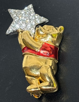 Vintage Disney Winnie The Pooch Catch a Rhinestone Star with Enamel Brooch