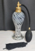 Vintage Art Deco Style Gray /Black Swirl Art Glass Perfume Bottle Atomizer with Tassel , measures 6 3/4" tall