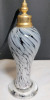 Vintage Art Deco Style Gray /Black Swirl Art Glass Perfume Bottle Atomizer with Tassel , measures 6 3/4" tall - 3