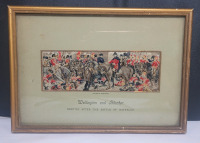 Vintage Silk Stevengraph Framed ' Wellington and Blucher , Meeting after the battle of Waterloo ' . Measures 10 3/8"×7.5"