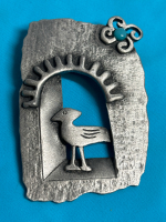 JJ Jonette Rare Bird in Window Cabachon Brooch