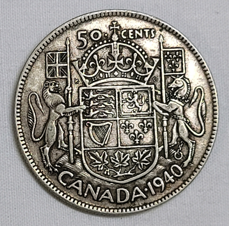 1940 Canadian Silver 50 Cent Half Dollar