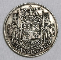 1940 Canadian Silver 50 Cent Half Dollar