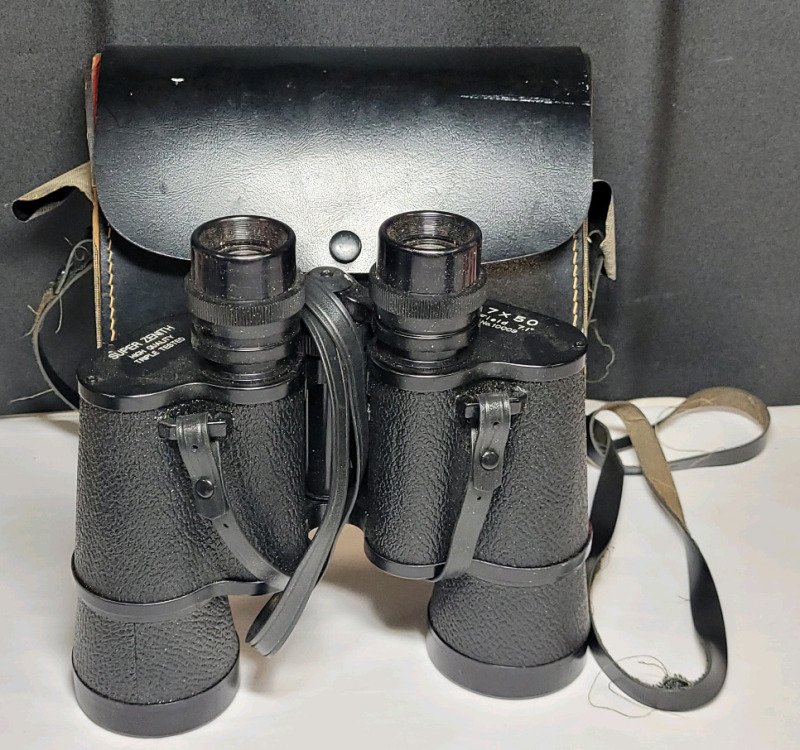 Super Zenith High Quality 7×50 Field 7.1 Binoculars with Case . Tested Working . No lens caps