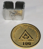 Rare 2007 (1907-) Scouts Canada 100th Anniversary Coin & Boy Scouts Neckerchief Slide (woggle)