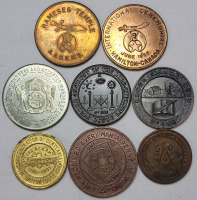 Vintage Masonic Freemason Lodge Coins & Masonic Shriners Coins . Eight (8) Coins Total
