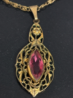 1930s Pink Czech Glass Filigree Necklace