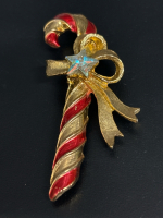 TANCER Vintage Archive Candy Cane Enamel Aurora Borealis Star Brooch