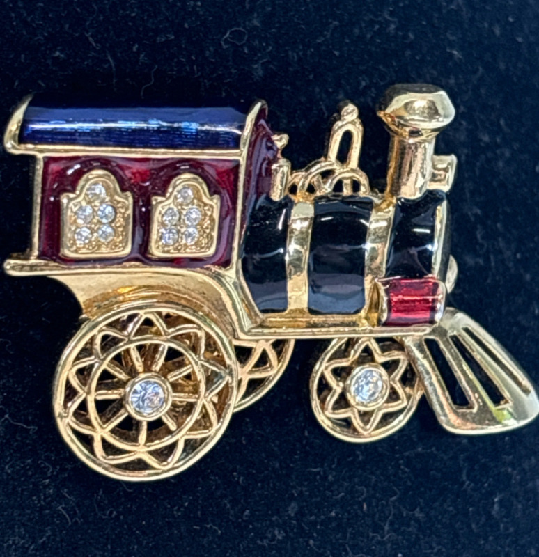 Vintage 1996 SMITHSONIAN Locomotive AVON Train Brooch Rhinestone Enamel