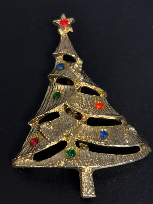 Vintage BJ BEATRIX Crystal Rhinestone Tree Brooch