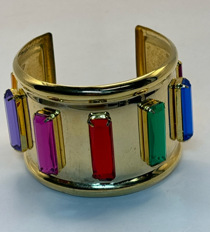 Wide Cuff Open Bracelet Mylti Coloured Rhinestone Bars