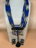 Unique 40 Inch Blue Barrel 4 Strand Necklace with Earrings