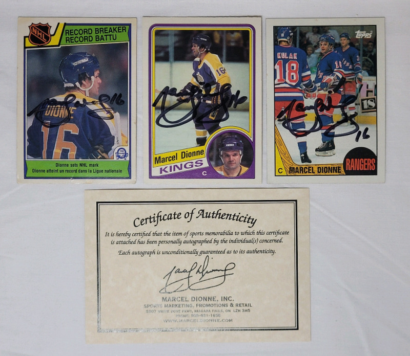 Marcel Dionne Autographed OPC & Topps Trading Cards with COA from Marcel Dionne Inc.