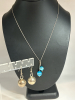 925 Italy Sterling Siver Snake Chain Blue Cats Eye Stones + Silver Ball Drop Earrings