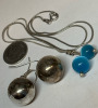 925 Italy Sterling Siver Snake Chain Blue Cats Eye Stones + Silver Ball Drop Earrings - 5