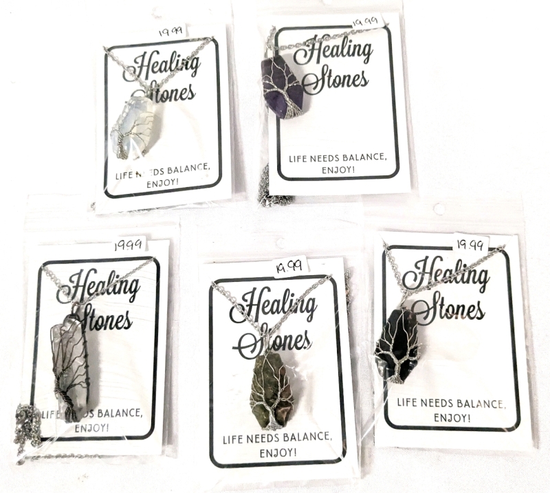 5 New Wire-Wrapped "Healing Stone" Necklaces (Various Stones)