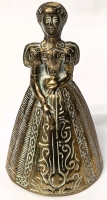 Vintage 1930s - 1940s Brass Victorian Lady Hand Bell / Table Bell | 4" Tall | Made in England Stamped Inside