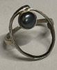 Modernist 925 Sterling Silver Black Pearl Ring Adjustable - 2