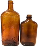 Vintage Amber Glass Whiskey & Medicine Bottles | Established 1832 G & W Distillers for Over 100 Years (9.75" Tall) &12 Oz Bottle Stamped 1823 on Bottom (7.2" Tall)