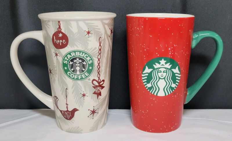 Starbucks Coffee Festive Holiday Mugs , Two (2) Mugs . No chips or cracks, never used . Mugs measure 6" tall