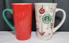 Starbucks Coffee Festive Holiday Mugs , Two (2) Mugs . No chips or cracks, never used . Mugs measure 6" tall - 2