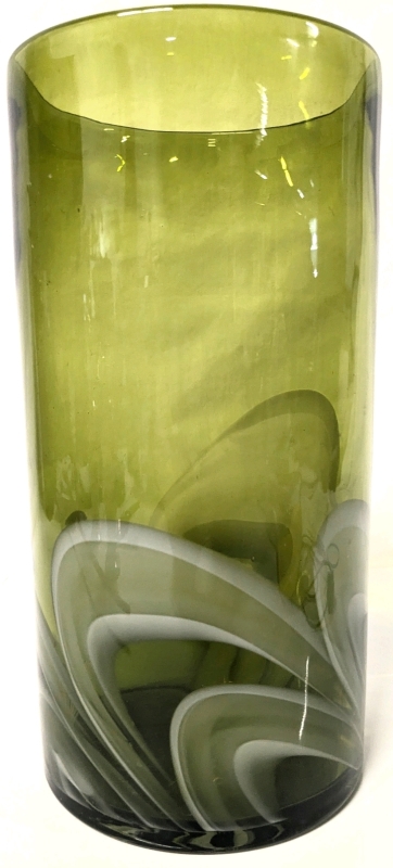 Swirling Green Art Glass Vase | 5" Diameter x 10" Tall