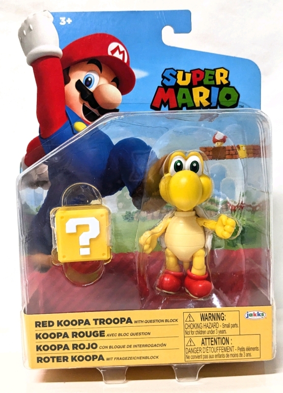 New Sealed Super Mario Action Figure | Red Koopa Troopa with Question Block | Approx 3.5" Tall