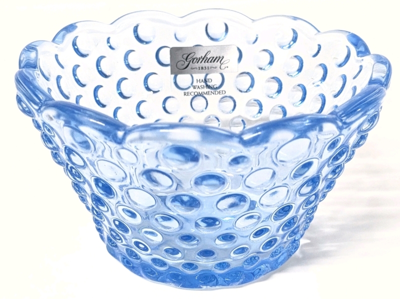 Vintage Gorham Blue Hobnail Lead Crystal Bowl | 4.25" Diam x 2.5" Tall