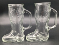 2 Vintage Souvenir Clear Glass Drinking Boot Glasses from Frankenmuth Michigan Bavarian Inn | 6.5" Tall ea