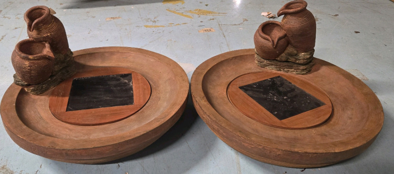 2 New | Wooden Garden Fountains / Garden Decor With Solar Panels * Untested *