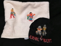 Vintage Embroidered Ernie & Bert Hat + Towel Applique Bert & Ernie