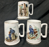 3 Vintage 1985 Norman Rockwell Ceramic Mugs | 2.75" Diam x 4.5" Tall