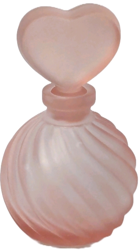 Cute Vintage Satin Pink Blush Perfume Bottle with Heart-Shaped Stopper | 5.5" Tall