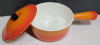 Vintage Le Creuset Enamel #16 Flame Orange Cast Iron Pot / Sauce Pan w/Lid - 2