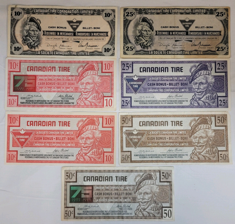 Vintage Canadian Tire Cash Bonus Bills .