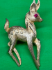 Three Vintage Reindeer Rhinestone Enamel Brooches - 3